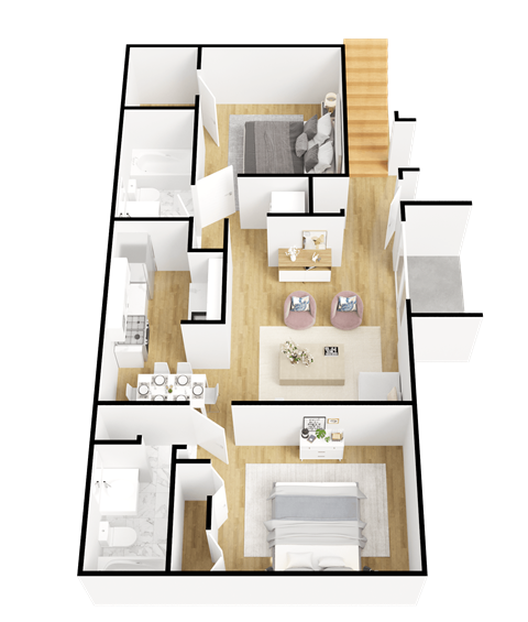3d rendering of Floor plan - 2 bedroom 2 bath at Aqua Bay Apartments in Naples, FL 34116